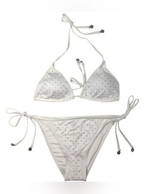 bebe White Crystal-Studded Triangle Tie Bikini - Brand New Size Medium